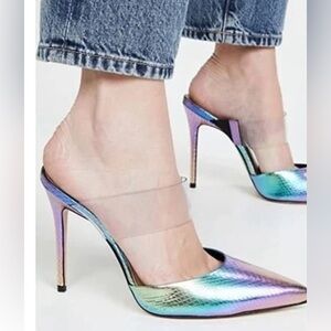 SCHUTZ Iridescent Pointed-Toe Slingback Heels - Green/Purple